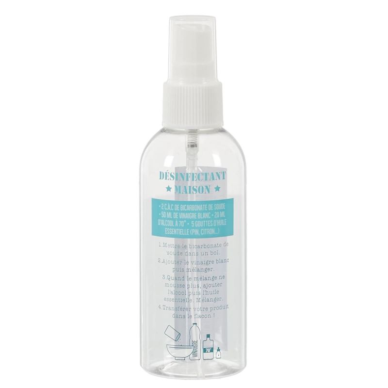 Flacon vaporisateur 100ML avec sérigraphie recette désinfectant maison Flacon vaporisateur 100ML avec sérigraphie recette désinfectant maison
