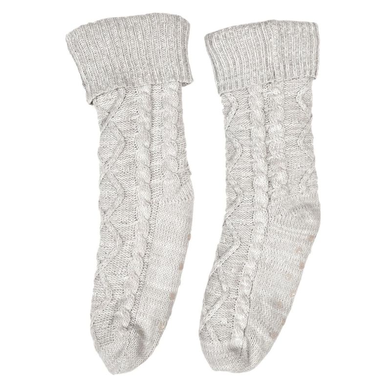 Paire de chaussettes fourrées moumoutte avec piquot anti-dérapants lainage gris TU Paire de chaussettes fourrées moumoutte avec piquot anti-dérapants lainage gris TU