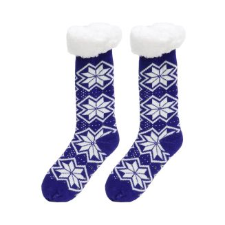 Paire de chaussettes fourrées moumoutte avec piquot anti-dérapants flocons bleus TU