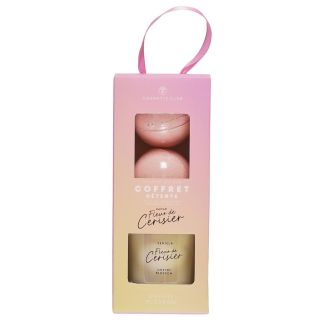 Coffret bougie parfumée + 2 bombes de bain parfum Fleur de cerisier