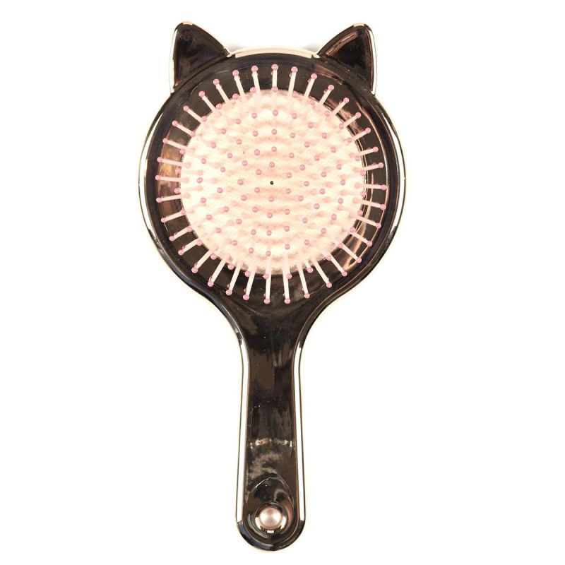 Brosse à cheveux "oeilles de chat" en plastique rose métallisé Brosse à cheveux "oeilles de chat" en plastique rose métallisé