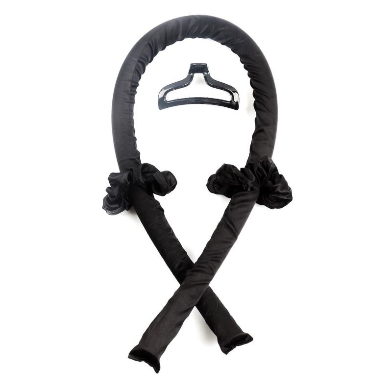 Bigoudi sans chaleur XXL en satin noir avec 1 pince à cheveux et 2 chouchous Bigoudi sans chaleur XXL en satin noir avec 1 pince à cheveux et 2 chouchous