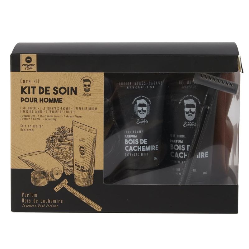 Coffret soin corps pour homme parfum bois de cachemir avec trousse de toilette Coffret soin corps pour homme parfum bois de cachemir avec trousse de toilette