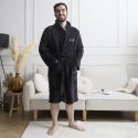 Robe de chambre polaire noire pour homme avec broderie "Le Boss"