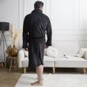 Robe de chambre polaire noire pour homme avec broderie "Le Boss"