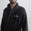 Robe de chambre polaire noire pour homme avec broderie "Le Boss"