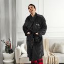 Robe de chambre polaire noire pour homme avec broderie "Le Boss"