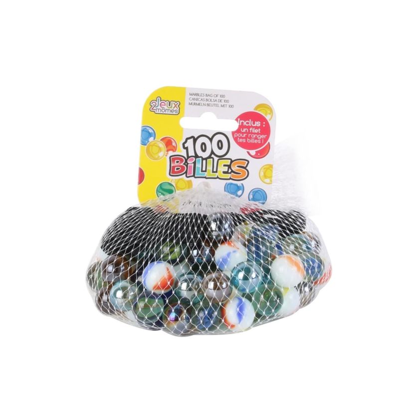 Sac de 100 billes multicolores en verre