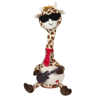 Girafe musicale et dansante en tissu polyester jaune et marron