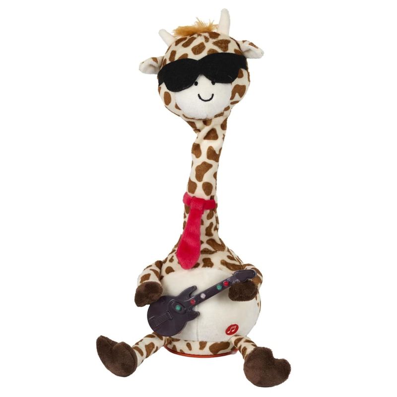 Girafe musicale et dansante en tissu polyester jaune et marron Girafe musicale et dansante en tissu polyester jaune et marron