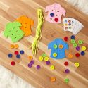 Jeu d’adresse pour apprendre à coudre des boutons en bois avec ses cartes illustrées