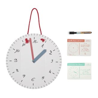 Jeu éducatif pour apprendre l'heure avec horloge, 24 cartes explicatives et feutre effaçable