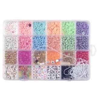 Boîte de 860 perles multicolores en plastique avec 9 m de fil