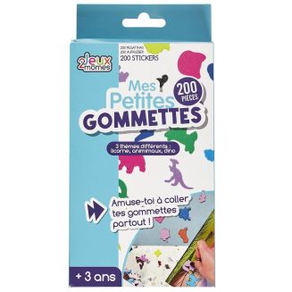 Lot de 200 gommettes multicolores sur 3 thèmes (licornes, animaux et dinosaures)