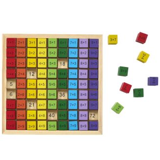 Jeu pédagogique en bois avec 81 cubes pour apprendre les tables de multiplication