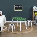 Ensemble table et 2 tabourets en bois imitation football