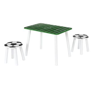 Ensemble table et 2 tabourets en bois imitation football