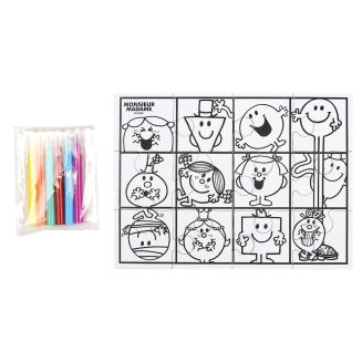4 puzzles "MR et MME" à colorier accompagnés de 4 feutres et 4 stickers