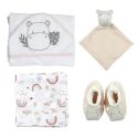 Coffret cadeau de naissance 4 pièces en coton sur le thème hippopotame