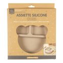 Assiette bébé en silicone gris à 3 compartiments en forme d'ours (Ø20 cm)