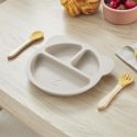 Assiette bébé en silicone gris à 3 compartiments en forme d'ours (Ø20 cm)