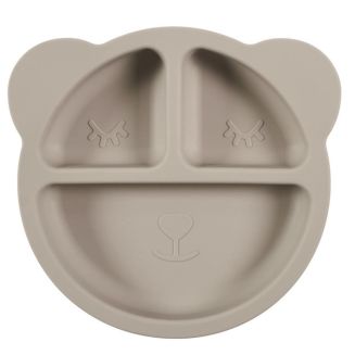 Assiette bébé en silicone gris à 3 compartiments en forme d'ours (Ø20 cm)