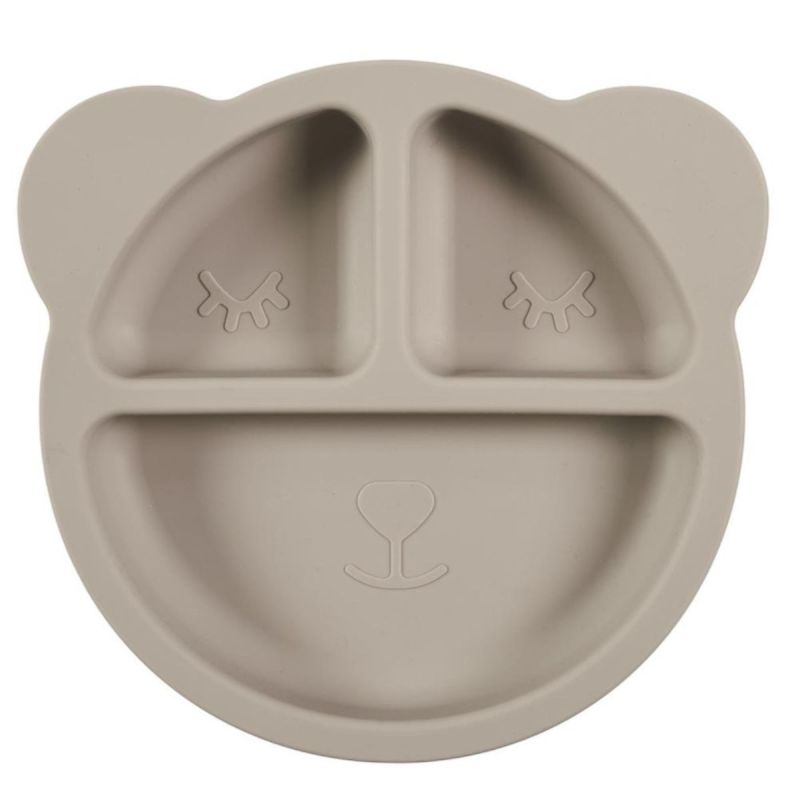 Assiette bébé en silicone gris à 3 compartiments en forme d'ours (Ø20 cm) Assiette bébé en silicone gris à 3 compartiments en forme d'ours (Ø20 cm)