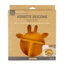 Assiette bébé en silicone jaune à 3 compartiments en forme de girafe (Ø20 cm)