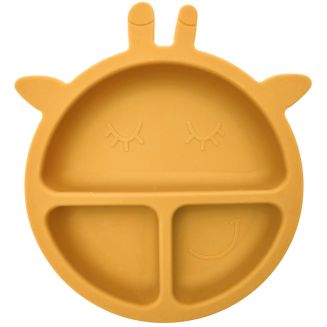 Assiette bébé en silicone jaune à 3 compartiments en forme de girafe (Ø20 cm)