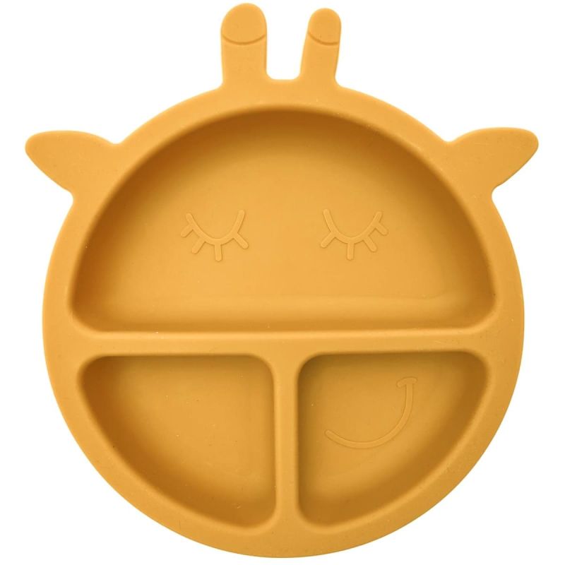 Assiette bébé en silicone jaune à 3 compartiments en forme de girafe (Ø20 cm)