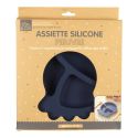 Assiette bébé en silicone bleu à 3 compartiments en forme de pieuvre (Ø20 cm)