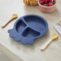 Assiette bébé en silicone bleu à 3 compartiments en forme de pieuvre (Ø20 cm)