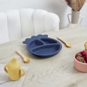 Assiette bébé en silicone bleu à 3 compartiments en forme de pieuvre (Ø20 cm)