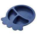 Assiette bébé en silicone bleu à 3 compartiments en forme de pieuvre (Ø20 cm)