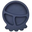 Assiette bébé en silicone bleu à 3 compartiments en forme de pieuvre (Ø20 cm)