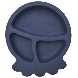 Assiette bébé en silicone bleu à 3 compartiments en forme de pieuvre (Ø20 cm)