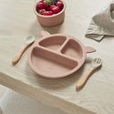 Assiette bébé en silicone rose à 3 compartiments en forme de biche (Ø20 cm)