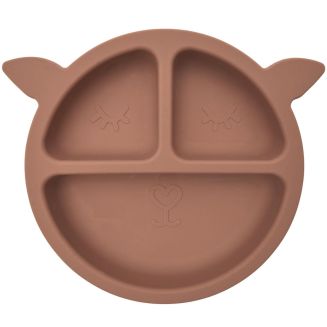 Assiette bébé en silicone rose à 3 compartiments en forme de biche (Ø20 cm)