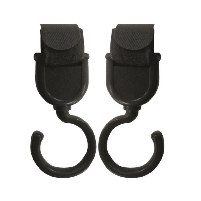 Lot de 2 crochets universels noirs pour poussette avec fixation auto-agrippante et rotation/inclinaison avancée