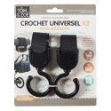 Lot de 2 crochets universels noirs pour poussette avec fixation auto-agrippante et rotation/inclinaison avancée