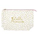Trousse de toilette rectangulaire "Little Princesse" en coton blanc et doré zippée (36x24 cm)