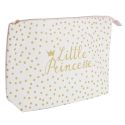 Trousse de toilette rectangulaire "Little Princesse" en coton blanc et doré zippée (36x24 cm)