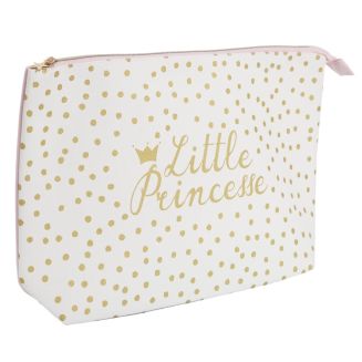 Trousse de toilette rectangulaire "Little Princesse" en coton blanc et doré zippée (36x24 cm)