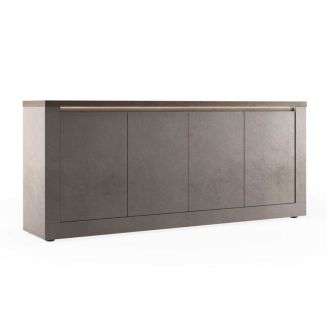 Buffet 4 portes aspect minéral bronze plateau bois Mercure avec LED - ISALIA BRONZE