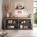 Buffet 4 portes aspect minéral bronze plateau bois Mercure avec LED - ISALIA BRONZE