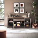 Buffet 4 portes 1 tiroir aspect minéral bronze plateau bois Mercure avec LED - ISALIA BRONZE