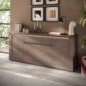 Buffet 4 portes 1 tiroir aspect minéral bronze plateau bois Mercure avec LED - ISALIA BRONZE