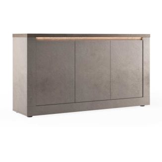Buffet 3 portes aspect minéral bronze plateau bois Mercure avec LED - ISALIA BRONZE
