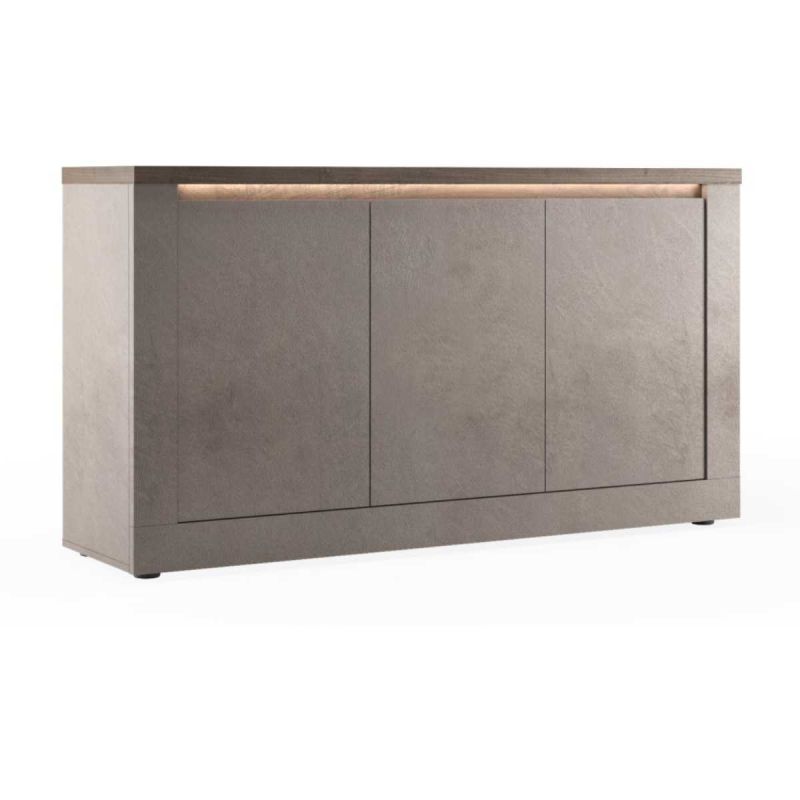 Buffet 3 portes aspect minéral bronze plateau bois Mercure avec LED - ISALIA BRONZE Buffet 3 portes aspect minéral bronze plateau bois Mercure avec LED - ISALIA BRONZE