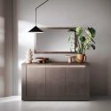 Buffet 3 portes aspect minéral bronze plateau bois Mercure avec LED - ISALIA BRONZE